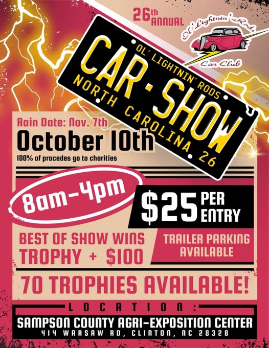Flyer for 26th Annual Ol' Lightnin' Rods Car Show