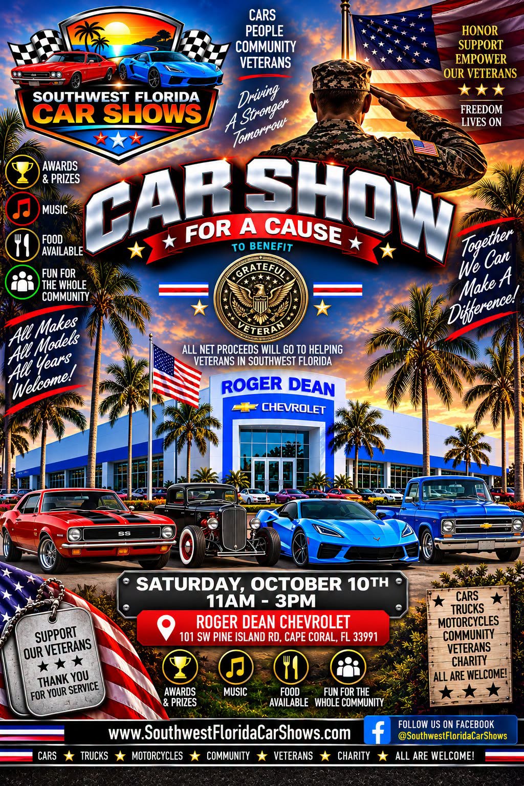 Flyer for Southwest Florida Car Shows - Car Show For A Cause to Benefit Veterans