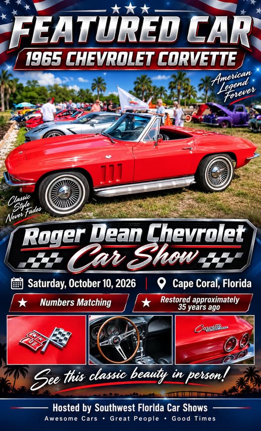 Flyer for Roger Dean Chevrolet Car Show - Featured Car: 1965 Chevrolet Corvette