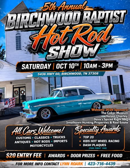 Flyer for 5th Annual Birchwood Baptist Hot Rod Show
