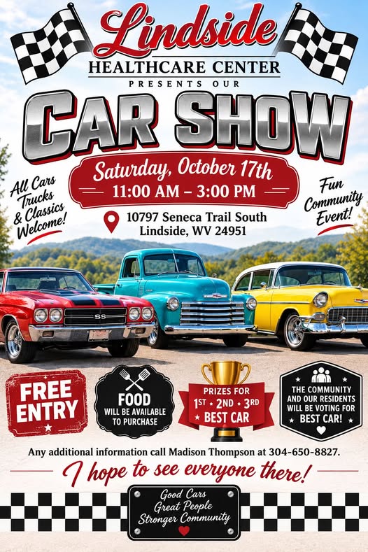 Flyer for Lindside Healthcare Center Car Show
