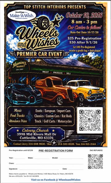 Flyer for Wheels and Wishes Premier Car Event