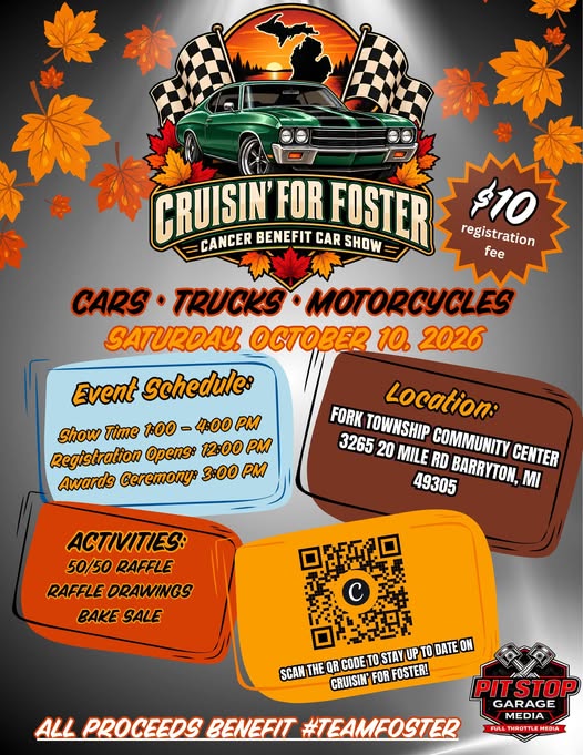 Flyer for Cruisin' for Foster Cancer Benefit Car Show