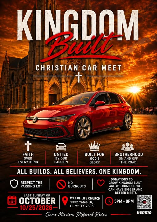 Flyer for Kingdom Built Christian Car Meet