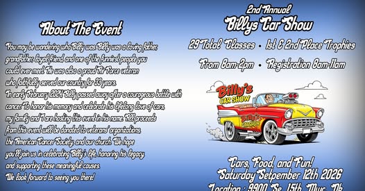 Flyer for 2nd Annual Billy's Car Show