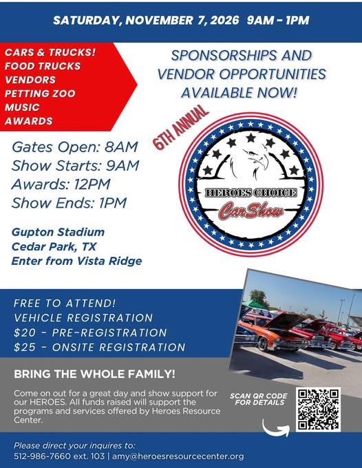 Flyer for 6th Annual Heroes Choice Car Show