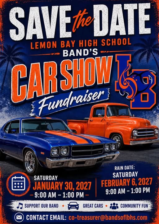 Flyer for Lemon Bay High School Band's Carshow Fundraiser