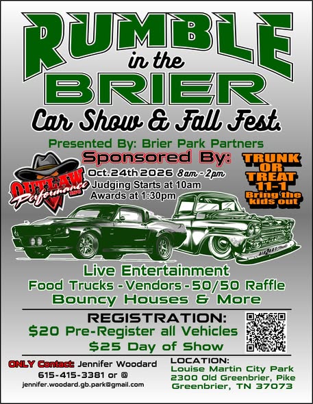 Flyer for Rumble in the Brier Car Show & Fall Fest