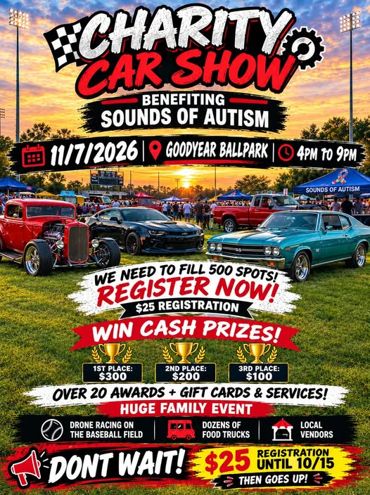 Flyer for Charity Car Show Benefiting Sounds of Autism