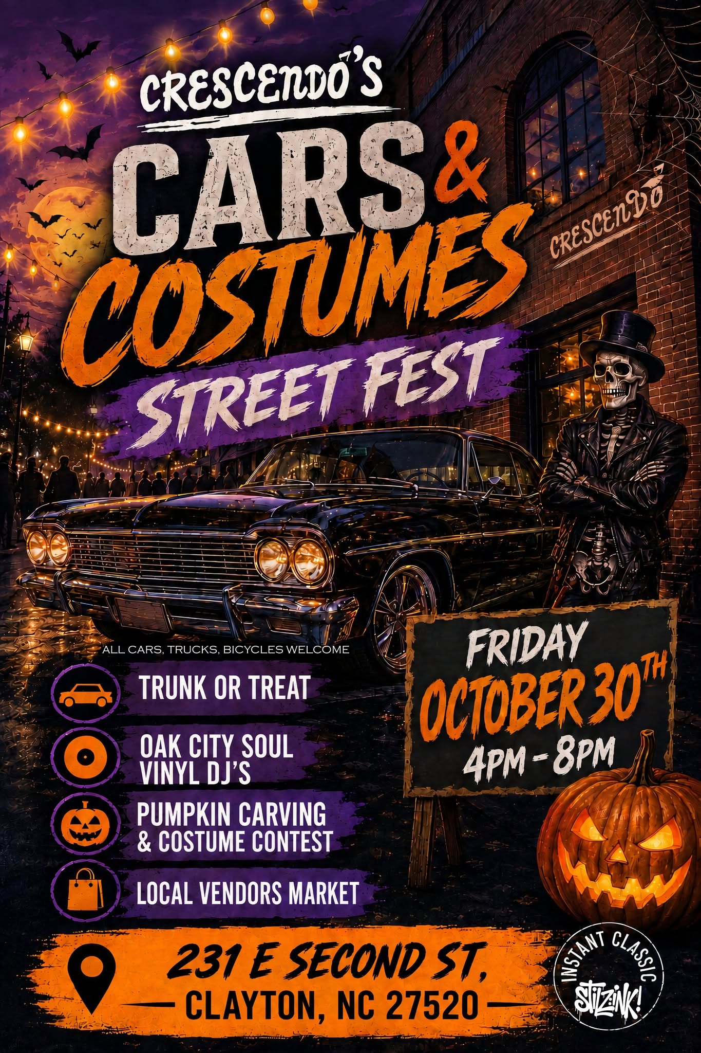 Flyer for Crescendo's Cars & Costumes Street Fest