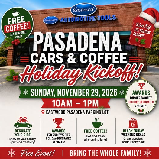 Flyer for Pasadena Cars & Coffee Holiday Kickoff