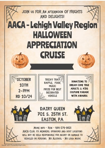 Flyer for AACA - Lehigh Valley Region Halloween Appreciation Cruise