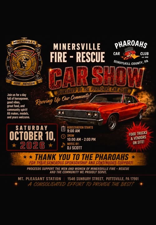 Flyer for Minersville Fire-Rescue Pharaohs Car Show
