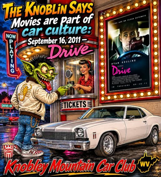 Flyer for Drive-In Movie Night at Knobley Mountain Car Club