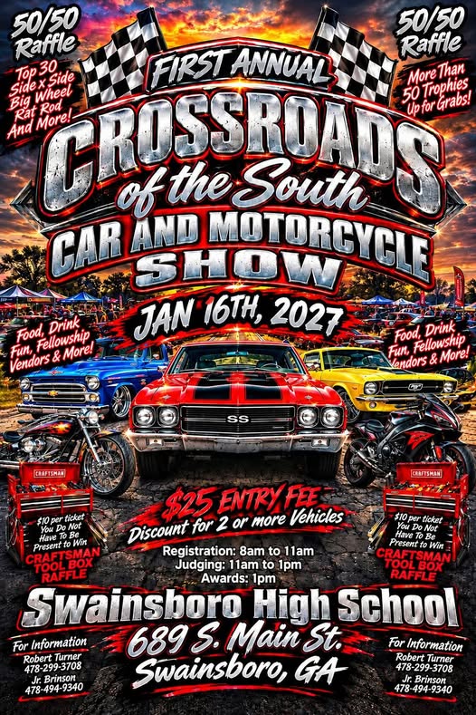 Flyer for First Annual Crossroads of the South Car and Motorcycle Show