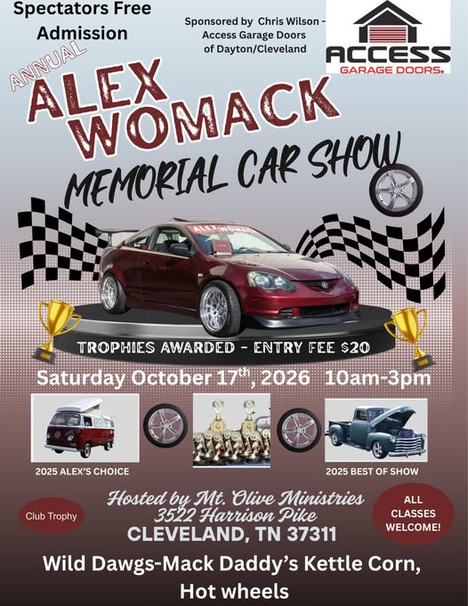Flyer for Annual Alex Womack Memorial Car Show