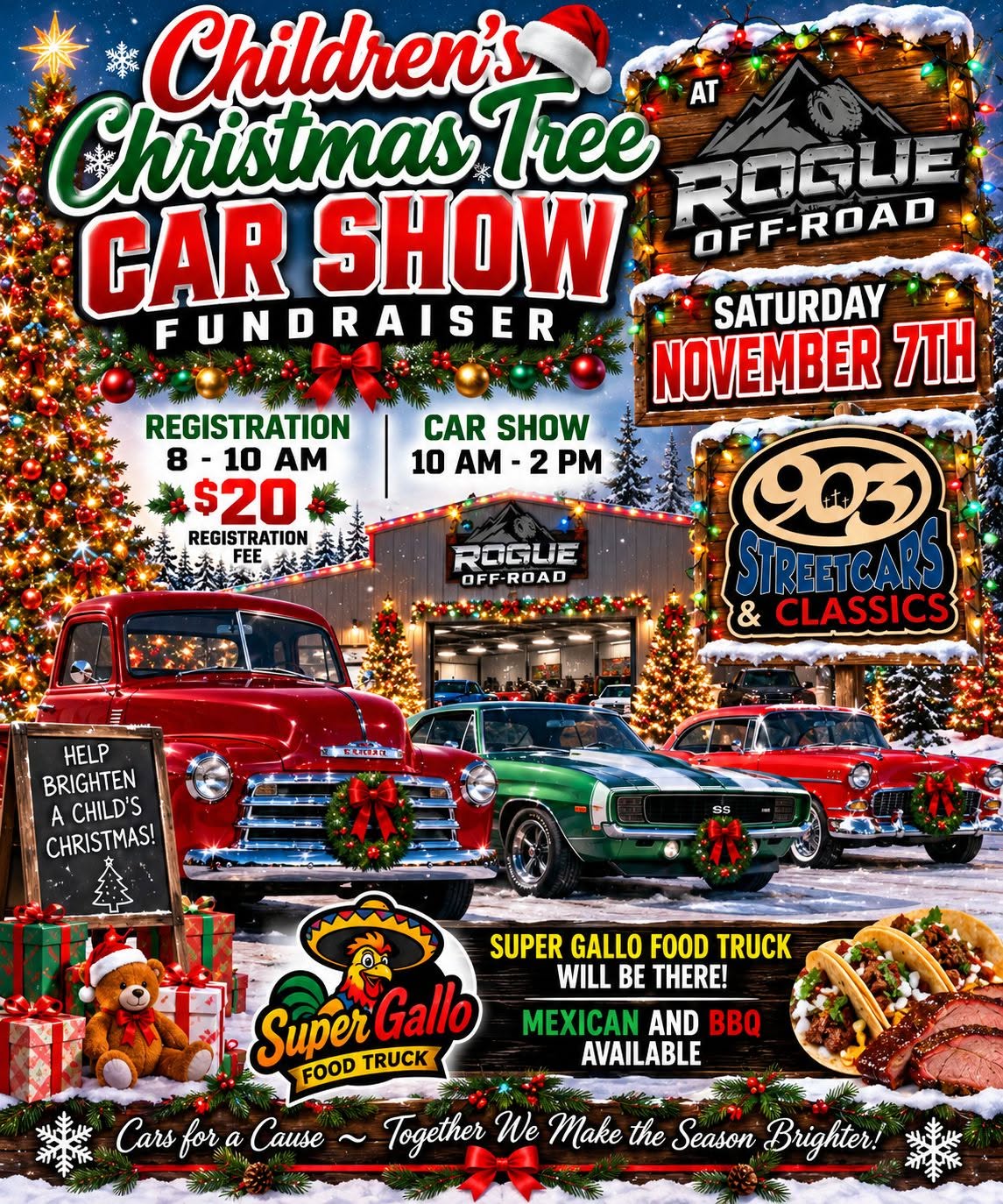 Flyer for Children's Christmas Tree Car Show Fundraiser