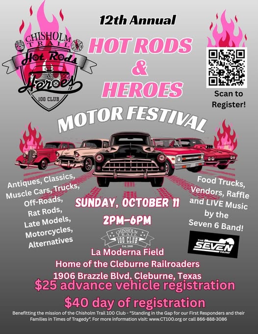 Flyer for 12th Annual Chisholm Trail Hot Rods & Heroes Motor Festival