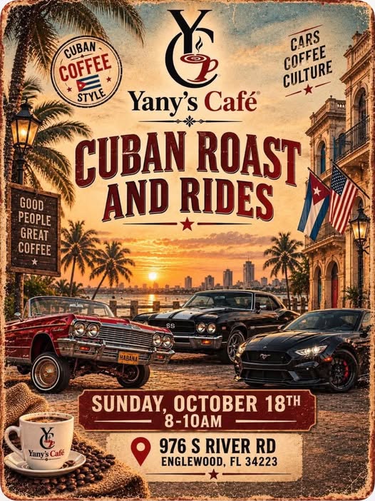 Flyer for Cuban Roast and Rides