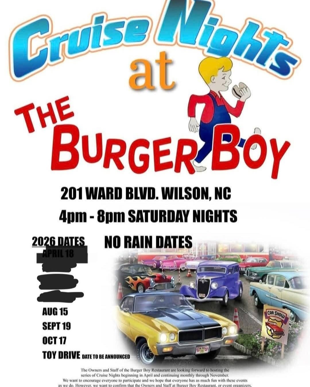 Flyer for Cruise Nights at The Burger Boy