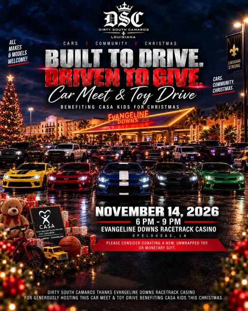 Flyer for Built to Drive, Driven to Give Car Meet & Toy Drive