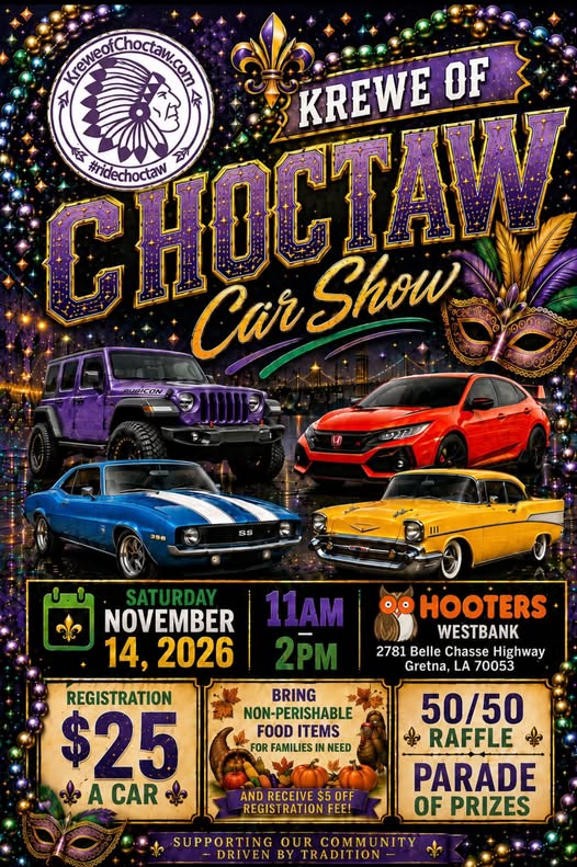 Flyer for Krewe of Choctaw Car Show