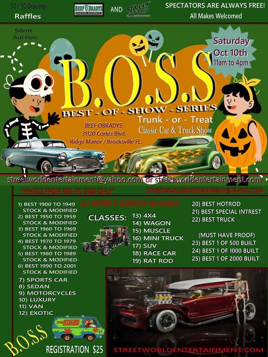 Flyer for B.O.S.S. Best Show Series - Trunk or Treat Classic Car & Truck Show