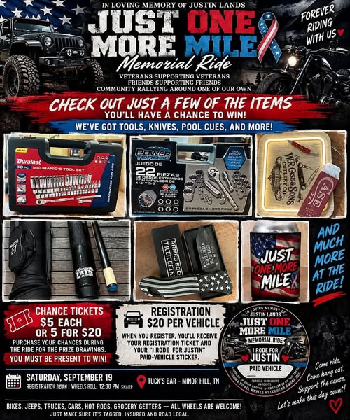 Flyer for Just One More Mile Memorial Ride