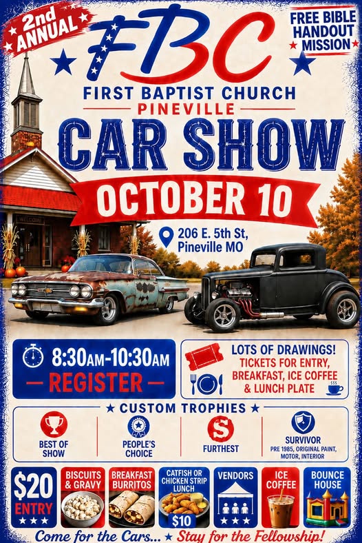 Flyer for 2nd Annual FBC Pineville Car Show