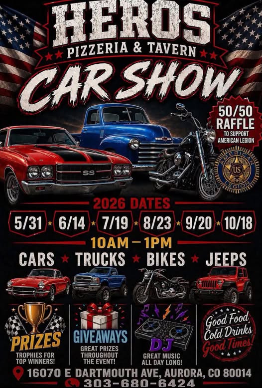 Flyer for Heros Pizzeria & Tavern Car Show