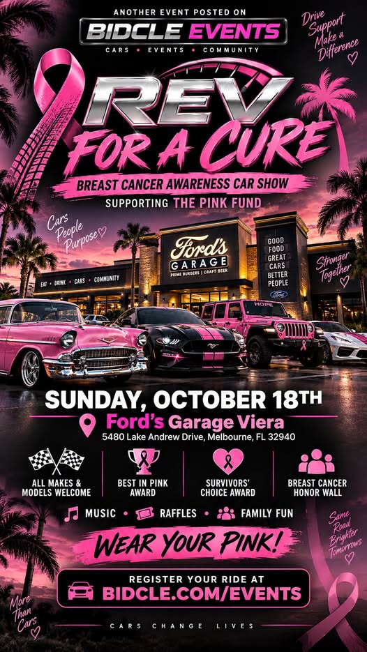 Flyer for REV FOR A CURE - Breast Cancer Awareness Car Show