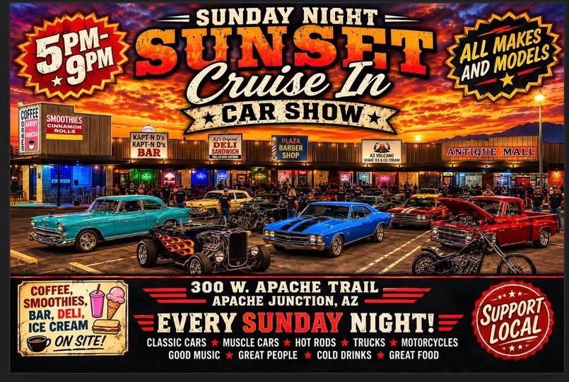 Flyer for Sunday Night Sunset Cruise In Car Show