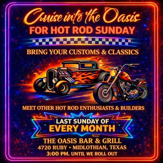 Flyer for Cruise into the Oasis for Hot Rod Sunday
