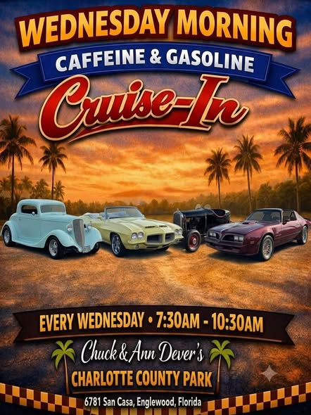 Flyer for Wednesday Morning Caffeine & Gasoline Cruise-In
