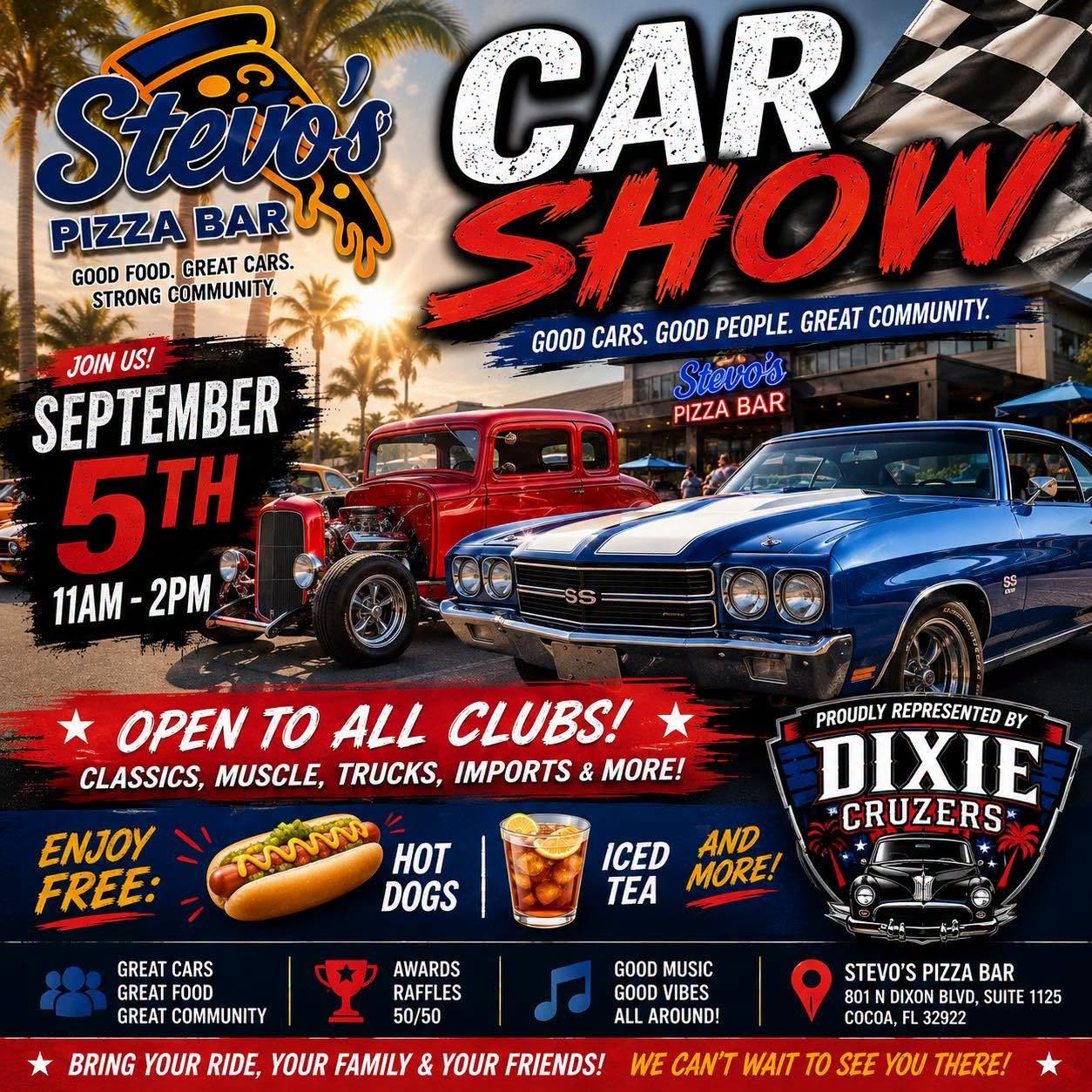 Flyer for Stevo's Pizza Bar Car Show