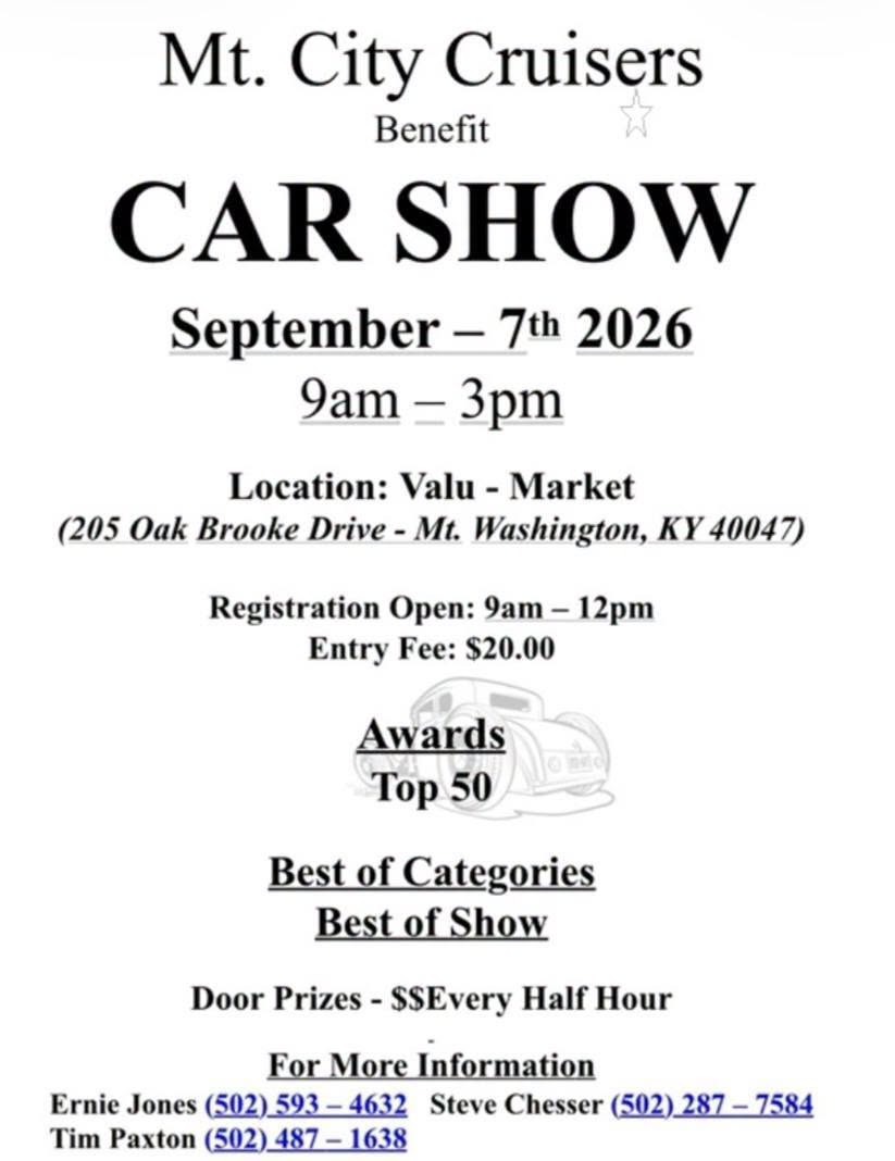 Flyer for Mt. City Cruisers Benefit Car Show