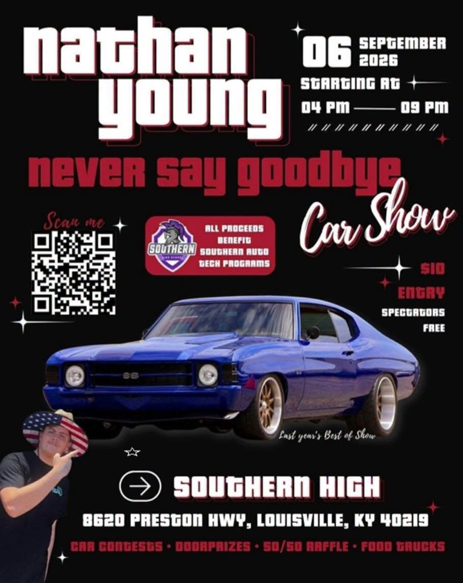 Flyer for Nathan Young Never Say Goodbye Car Show