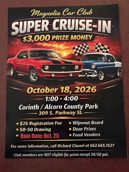 Flyer for Magnolia Car Club Super Cruise-In