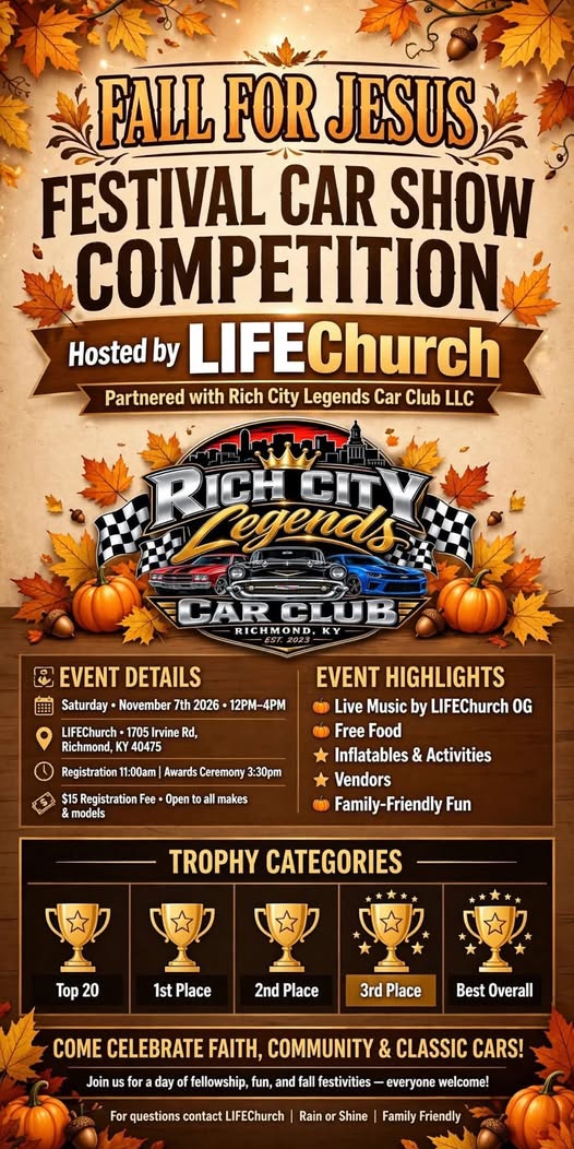 Flyer for Fall for Jesus Festival Car Show Competition