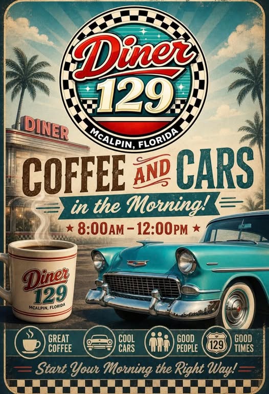 Flyer for Diner 129 Coffee and Cars in the Morning