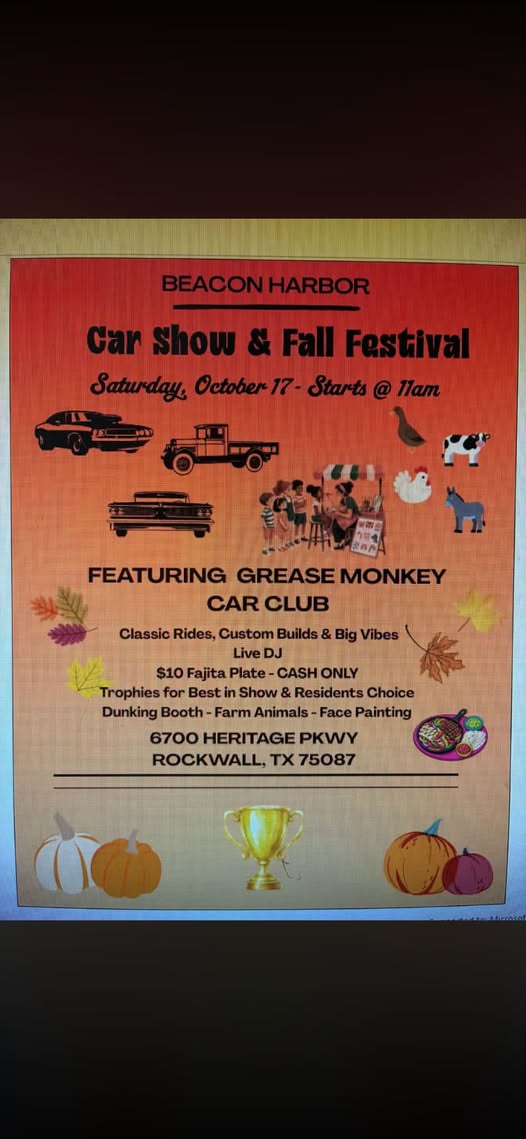 Flyer for Beacon Harbor Car Show & Fall Festival