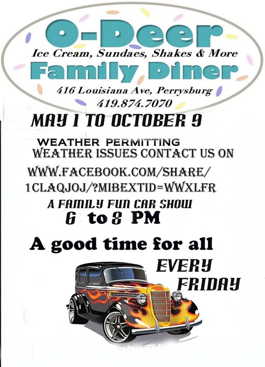 Flyer for O-Deer Family Diner Family Fun Car Show