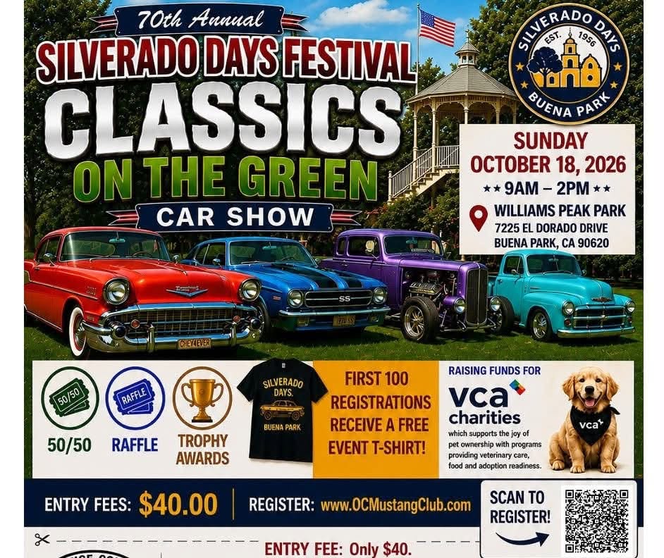 Flyer for 70th Annual Silverado Days Festival Classics on the Green Car Show