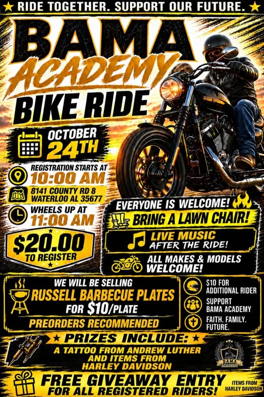 Flyer for Bama Academy Bike Ride