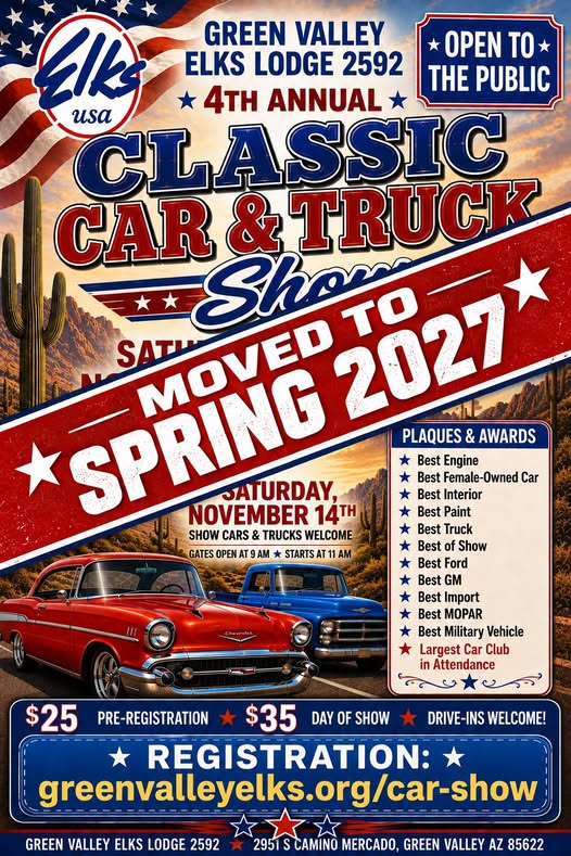 Flyer for Green Valley Elks Lodge 2592 4th Annual Classic Car & Truck Show