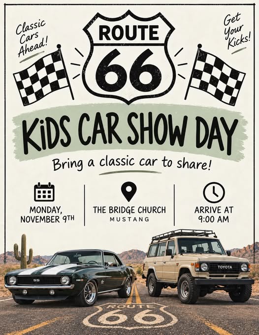 Flyer for Route 66 Kids Car Show Day