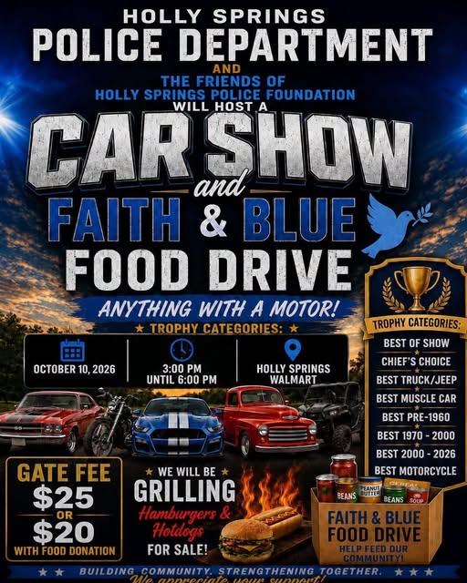 Flyer for Car Show and Faith & Blue Food Drive