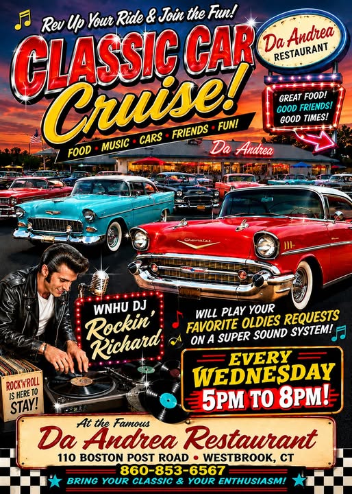 Flyer for Classic Car Cruise at Da Andrea Restaurant
