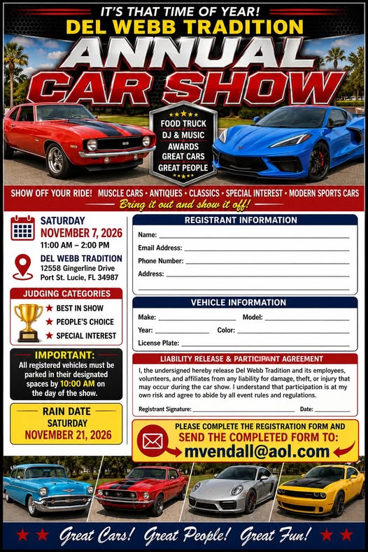 Flyer for Del Webb Tradition Annual Car Show