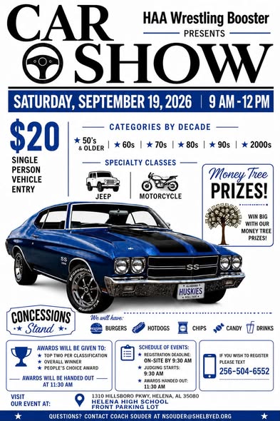 Flyer for CAR SHOW - HAA Wrestling Booster